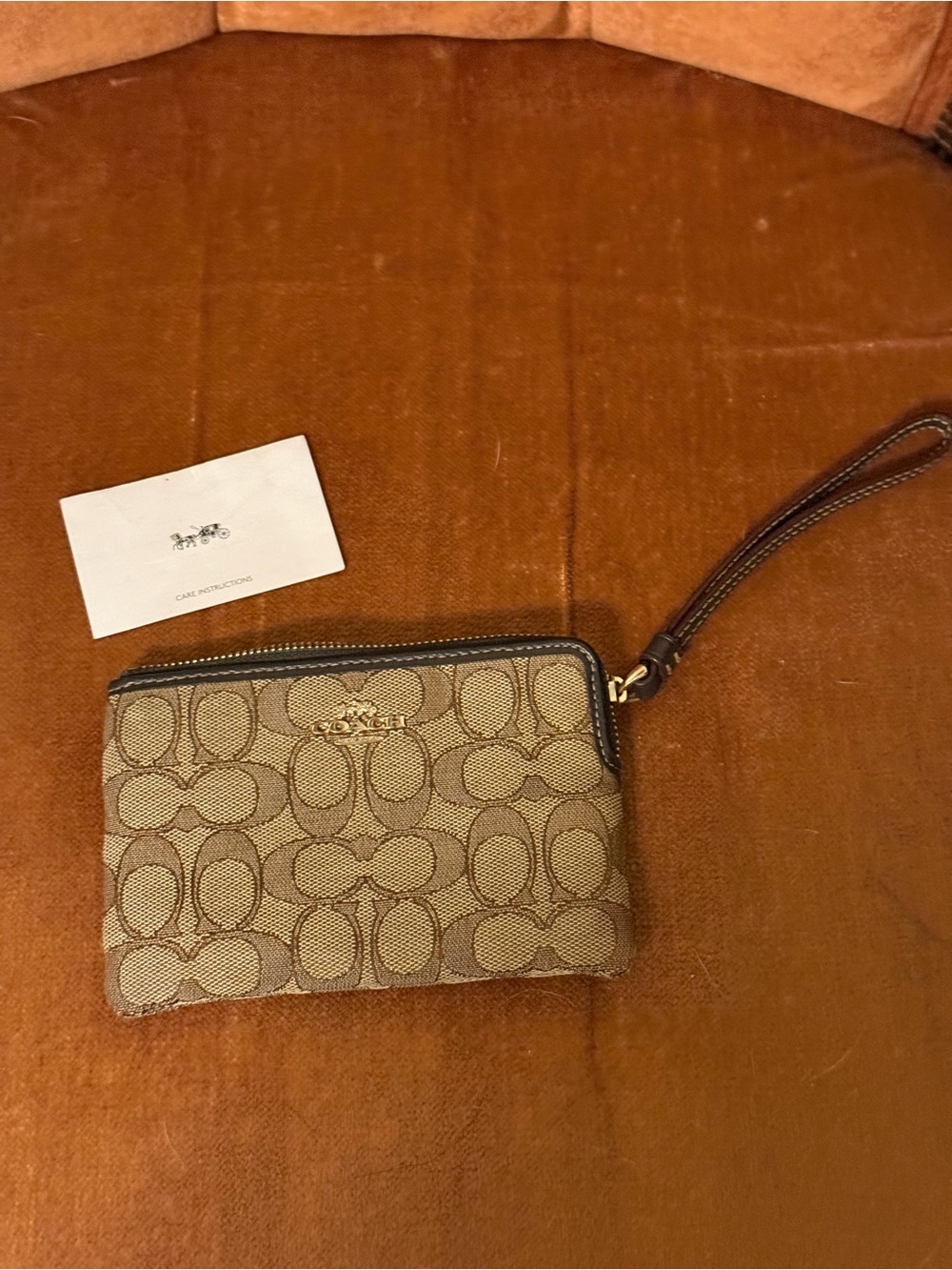Coach Brown Khaki Signature Canvas Wristlet Card Holder
